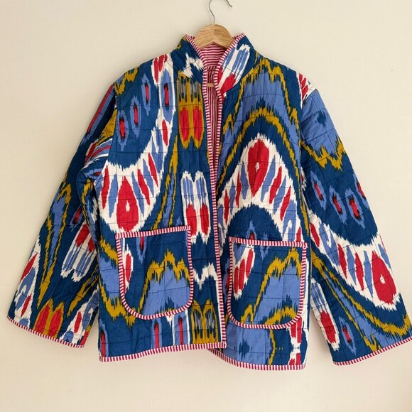 Jackets & Blazers - BRAND NEW Handmade Ikat Quilted Jacket – Reversible Cotton Boho Coat with Pocket